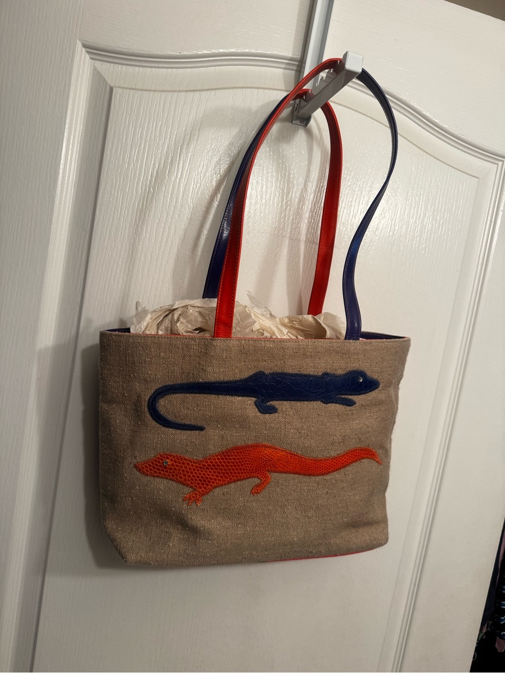 Rob Ference Vintage Shoulder Tote with Blue and Orange Caiman